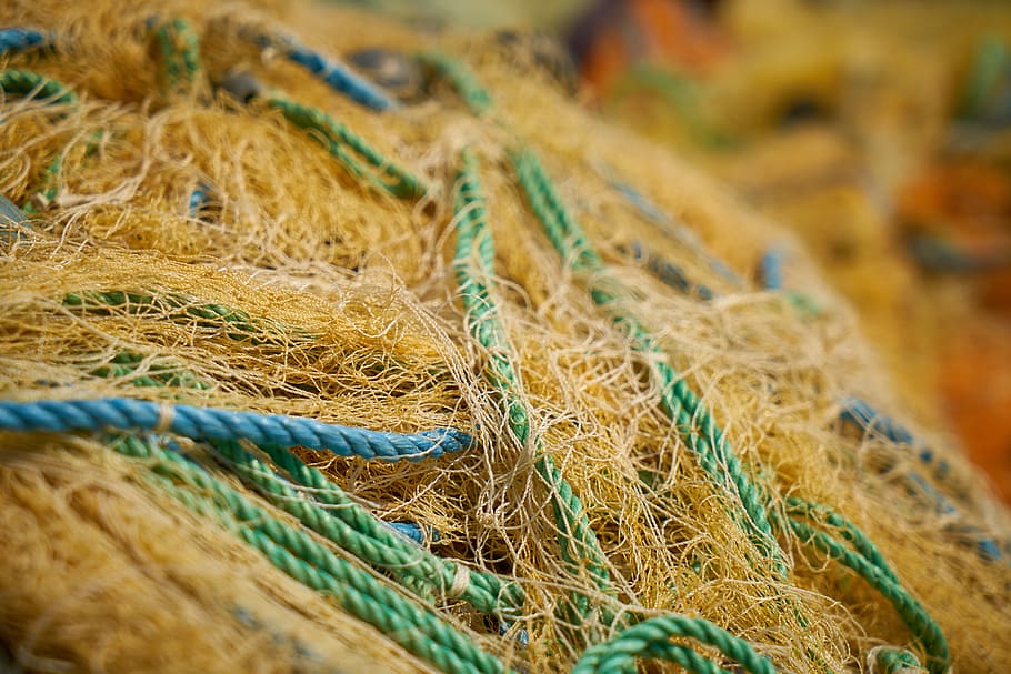 network, yellow, fishing net, fishing, old, node, rope, fishing line, maritime, ship