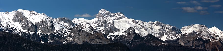 slovenia, mountains, triglav, peak, snow, sky, blue, panorama, mountain, scenics - nature