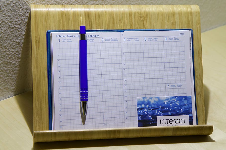 blanco, libro, lapicero, soporte de calendario, calendario, schreiber, tarjeta de visita, azul, texto, en interiores