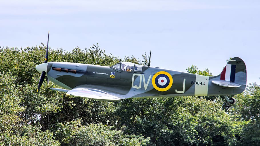 spitfire, aeroplane, fighter, raf, ww2, aircraft, vintage, military, plane, propeller