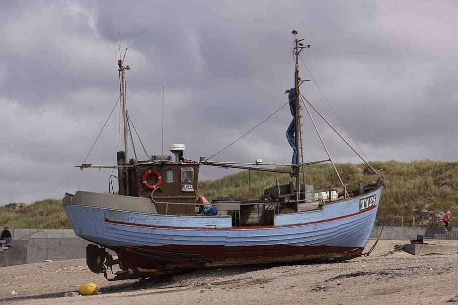Fishing, Boat, Ashore, Jutland, Denmark, fishing, boat, sand, ship, dunes, trade
