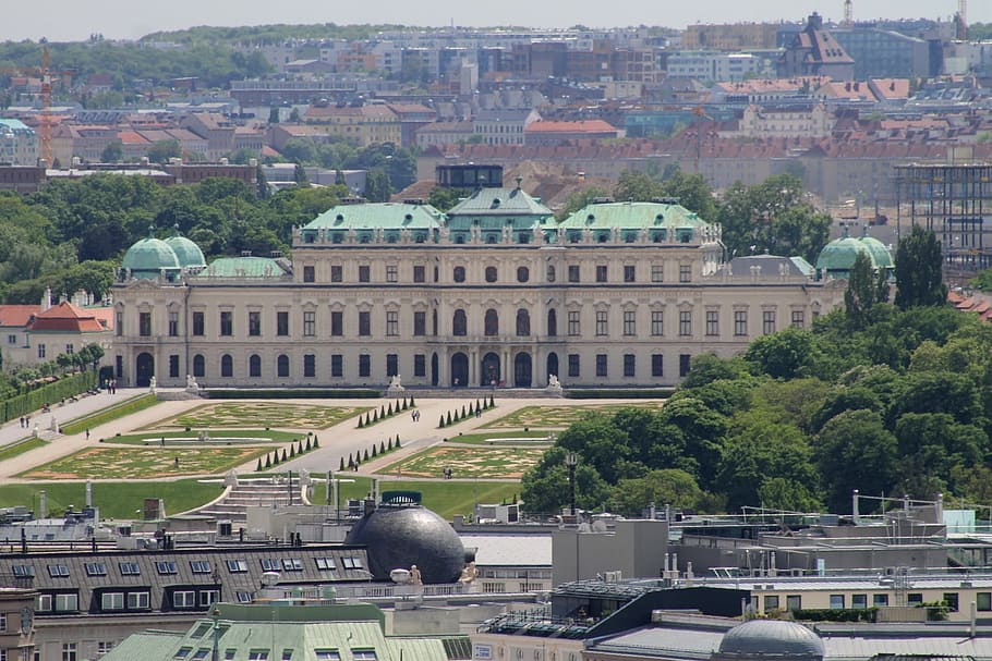 Viena, perspectiva, casco antiguo, históricamente, Austria, ciudad, torre, lugares de interés, hito, arquitectura belvedere