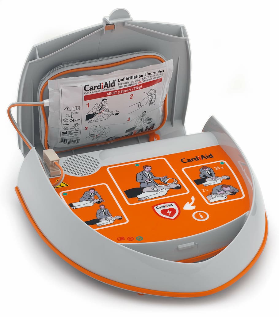 gray, orange, cardaid, medical, kit, case, semi-automatic, aed, defibrillator, protection