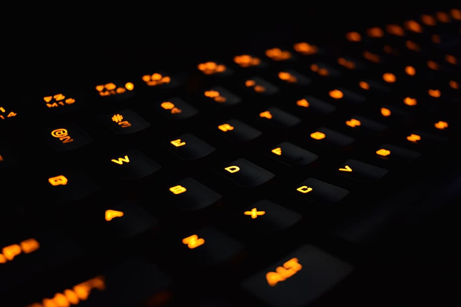 teclado mecánico, teclado para juegos, led naranja, tecnología, número, iluminado, comunicación, primer plano, texto, teclado