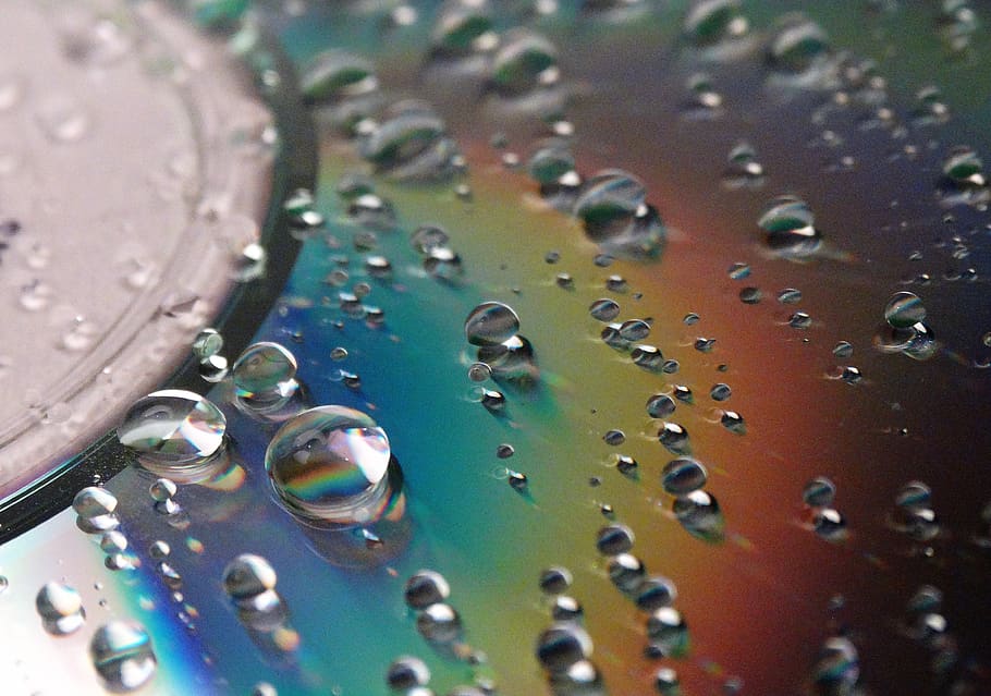 waterdrops, cd, rainbow, drops, drop, water, wet, close-up, backgrounds, full frame