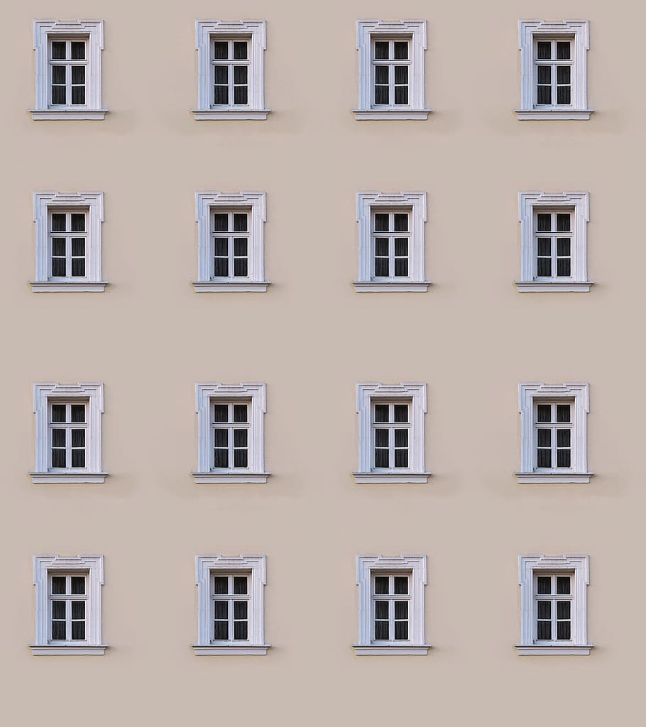 bangunan, putih, selempang jendela, jendela, fasad, hauswand, latar belakang, arsitektur, tekstur, pola