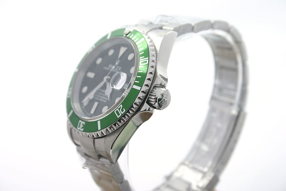 round, green, rolex analog, watch, link bracelet, rolex watches, clock, luxury watches, wristwatch, time