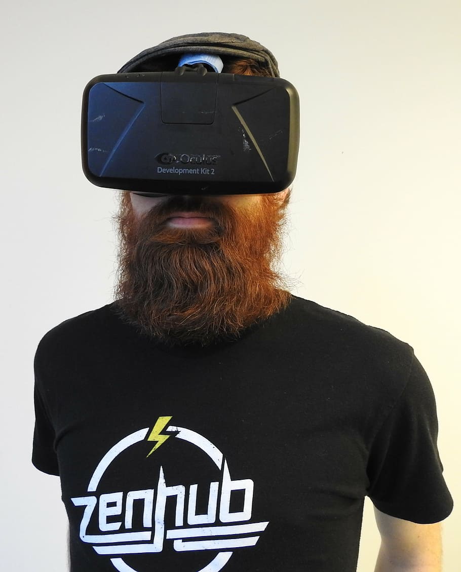 homem, vestindo, preto, óculos de realidade virtual, realidade virtual, óculo, tecnologia, realidade, fone de ouvido, entretenimento