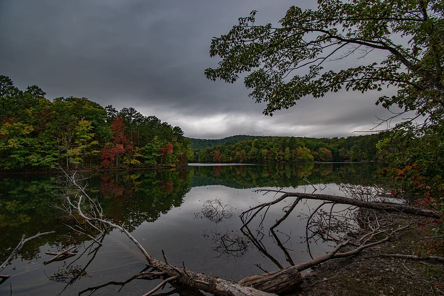musim gugur, danau, gunung, lanskap, hutan, air, langit, awan, pohon, appalachia