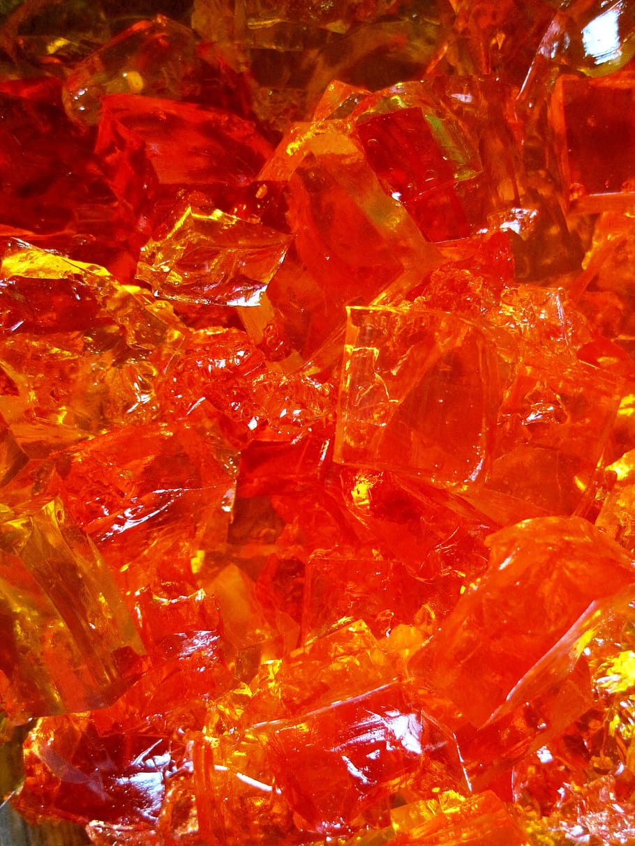 jello, jelly, desert, gelatine, set, cubes, yellow, orange, full frame, red
