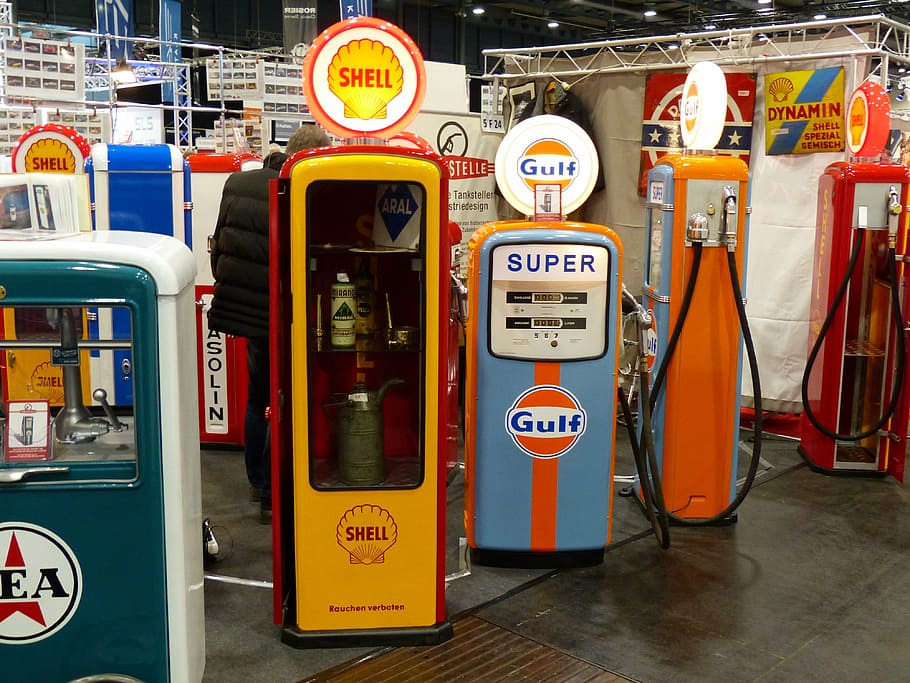 gas pump, petrol stations, oldtimer, fuel, petrol, refuel, gas, refueling, gas station, illuminated