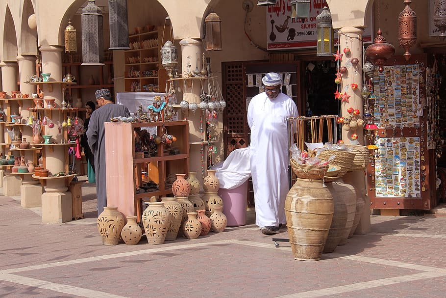 omani, toko, perbelanjaan, nizwa, nizwa souq, souq, pasar, oman, barang tembikar, tradisional