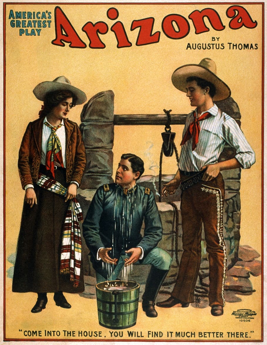 américa, maior, jogar, cartaz do arizona, cartaz, filme, oldies, nostalgia, 1907, arte