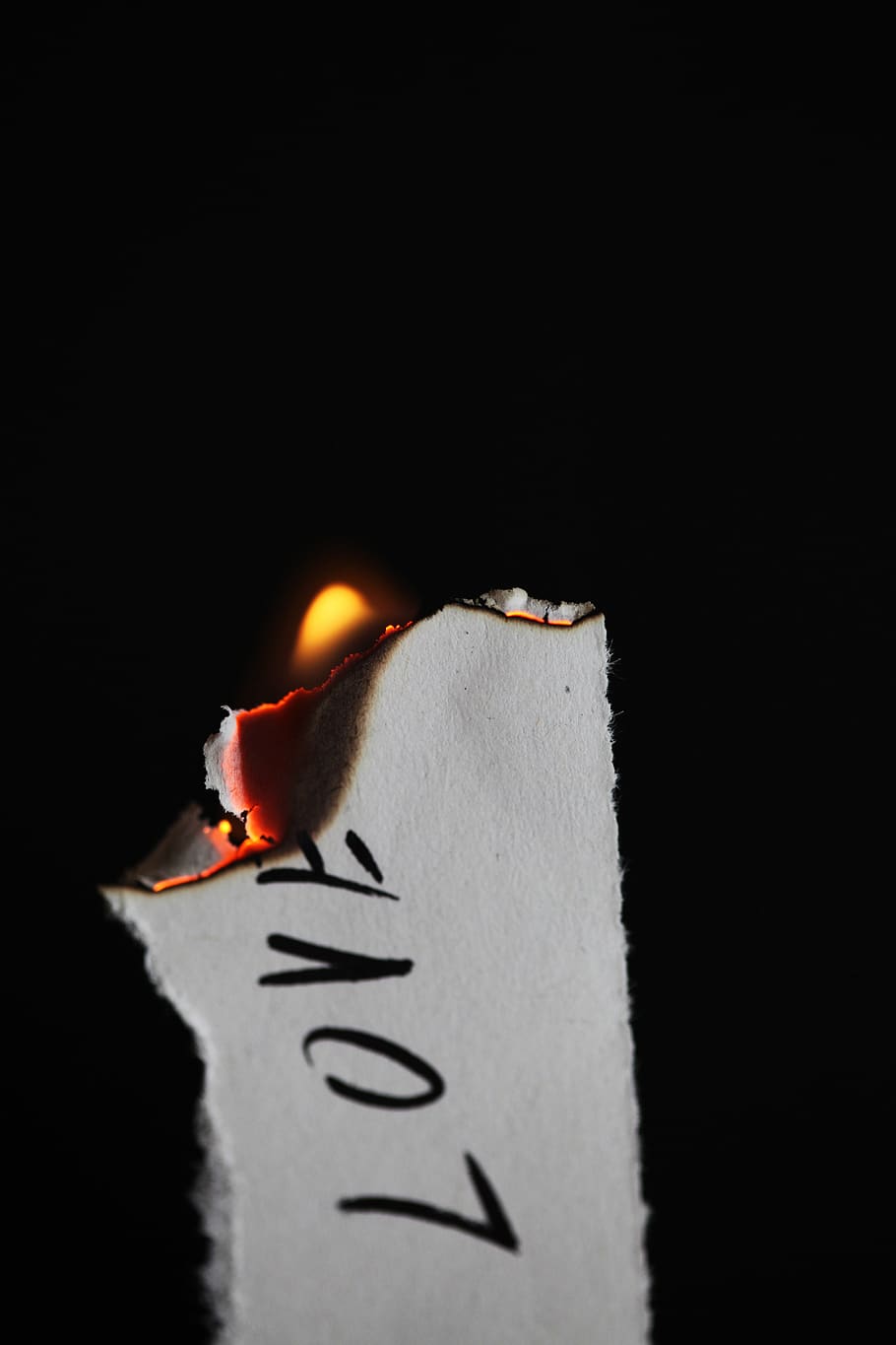 cinta, membakar, pada, kertas, roman, simbol, menyala, api, surat, kata