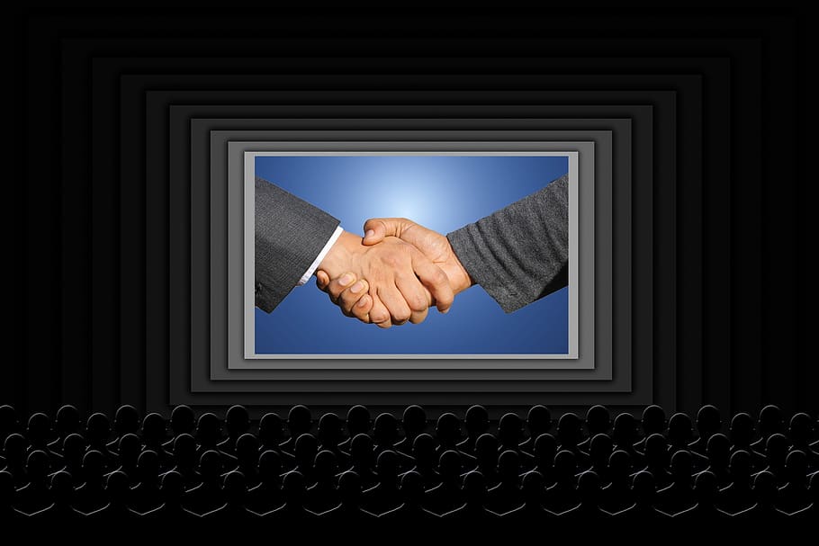 shaking hands, handshake, viewers, film, cinema, reconciliation, hands, welcome, agreement, contract