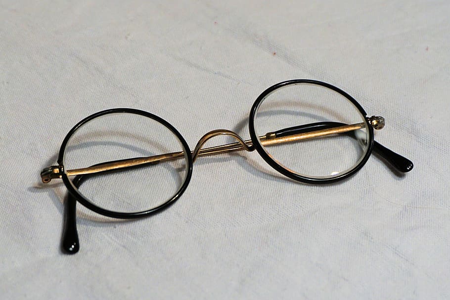 kacamata hitam berbingkai, Kacamata, Bulat, Tua, bulat vollrandbrille, kacamata baca, antik, nostalgia, lensa, tentang