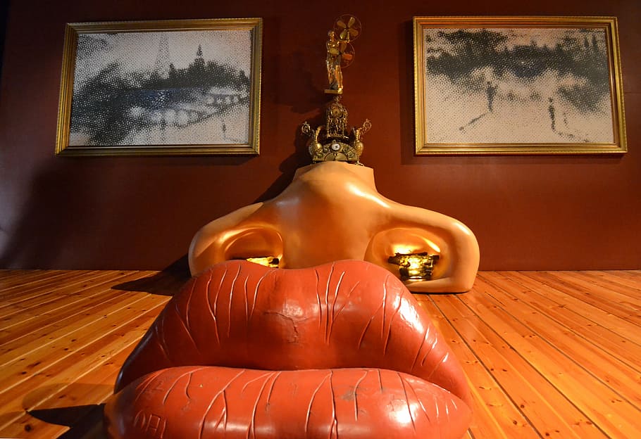dali museum, figueras, mouth, lips, face, nose, spain, salvador dali, indoors, art and craft