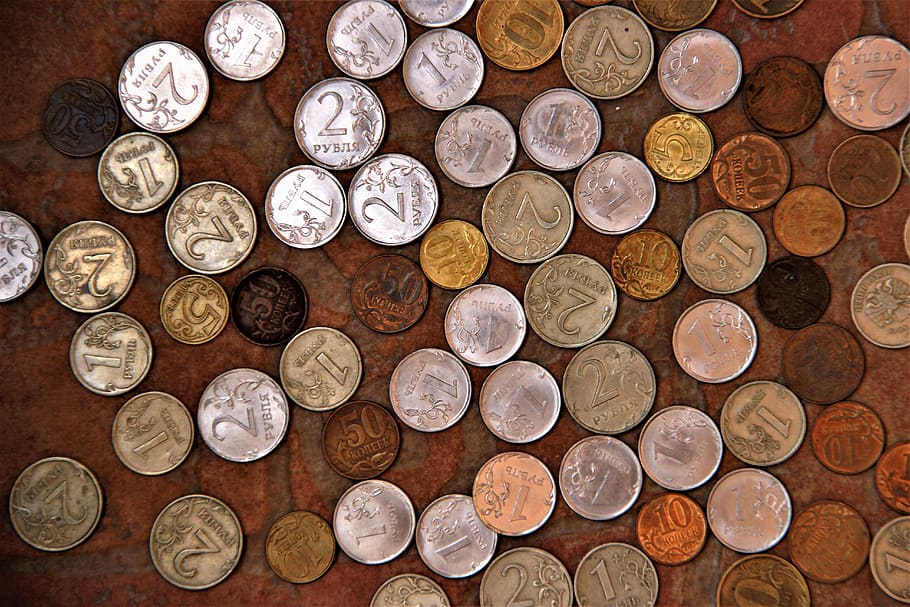coins, kopek, money, ruble, handful, trifle, coin, finance, variation, wealth