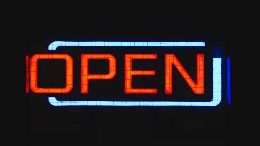 open led signage, sign, open, neon, business, electric, electrical, open sign, store, red