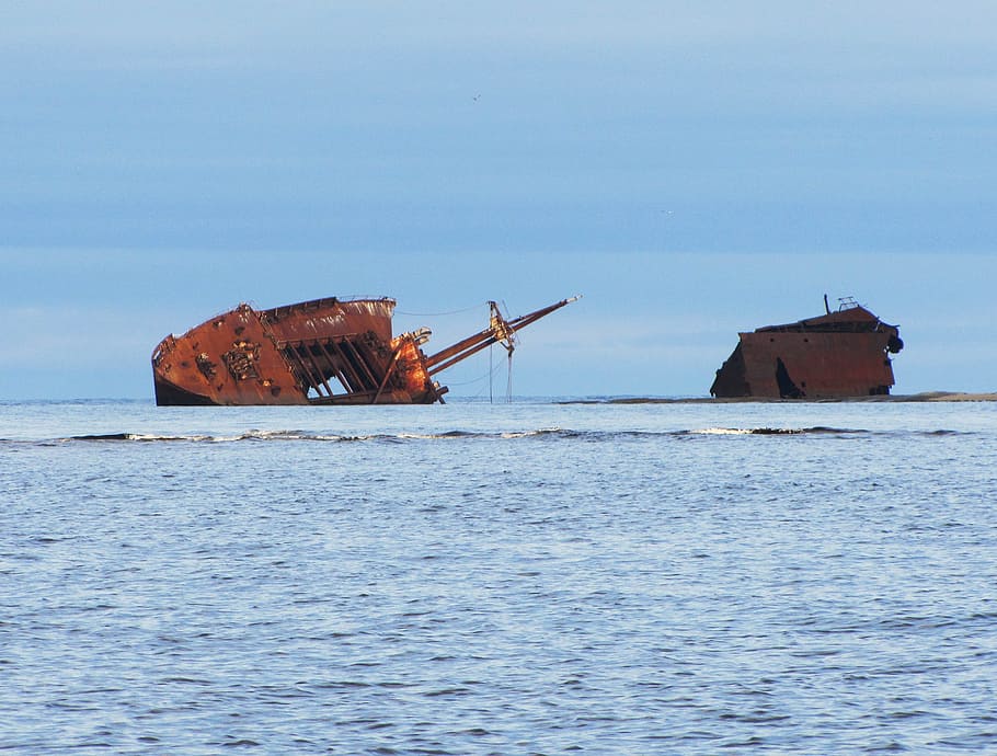 Port, Cartier, Shipwreck, Canada, Quebec, port, cartier, rust, ocean, beached, aground
