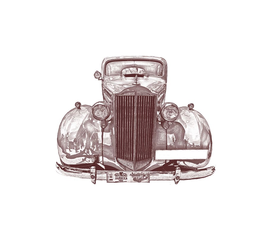 Illustration, Vintage Car, vintage, car, drawing, sketch, vehicle, white background, cut out, single object