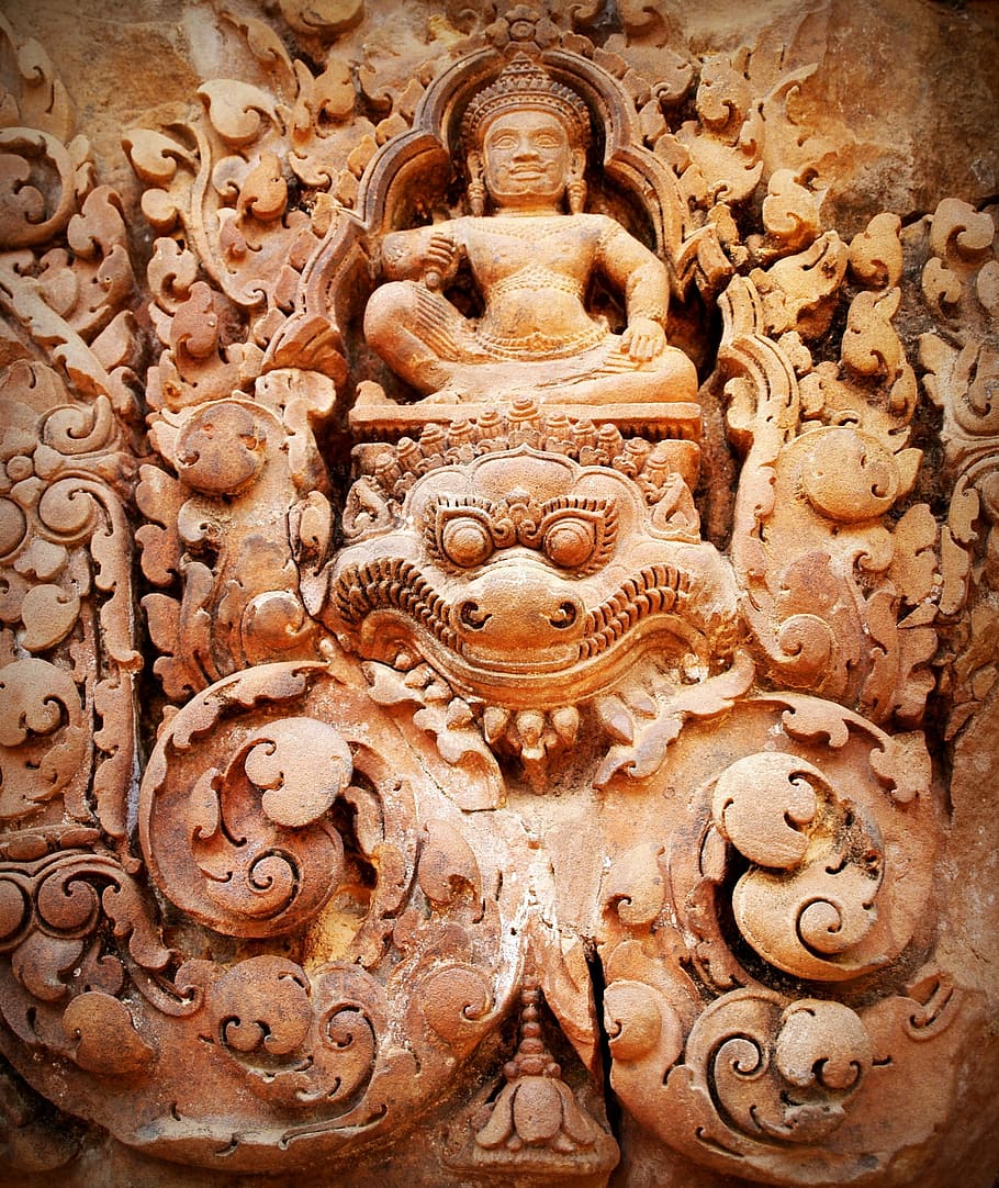 Obra de arte, hombre, animal, cosechar, Siem, Camboya, Angkor, Bayon, Wat, Asia