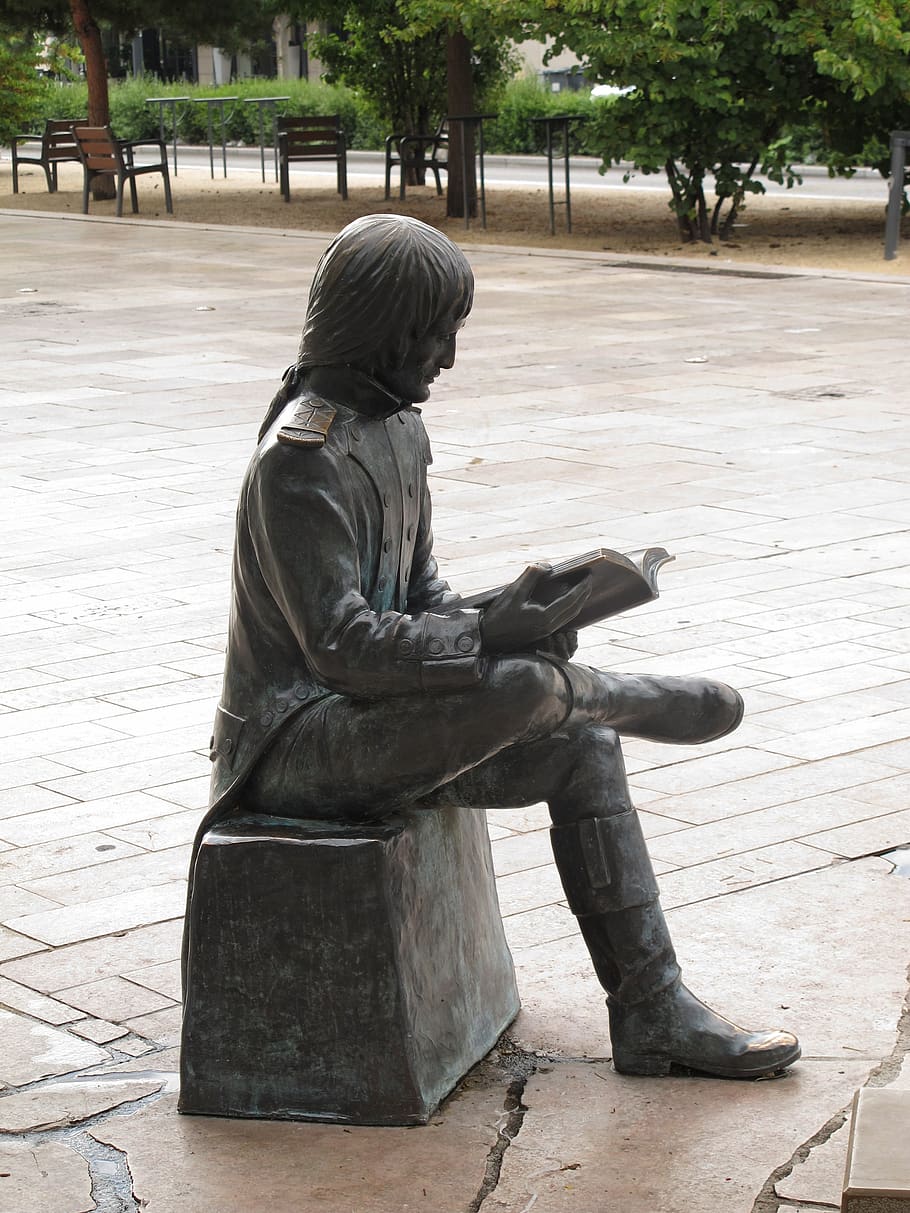 statue, reading, man, sitting, bonaparte, bronze, j - p, delights, book, sculpture