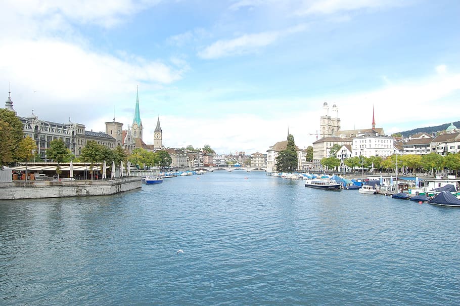 Zurich, Switzerland, Lake, river, europe, nautical Vessel, architecture, famous Place, cityscape, church
