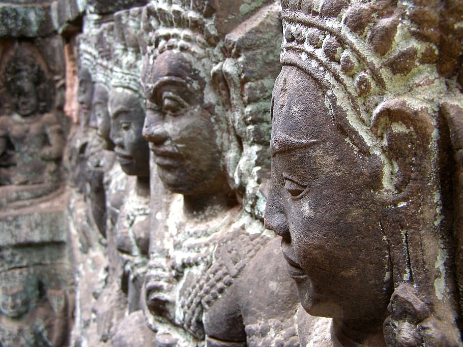 angkor wat, cambodia, khmer, relief, bust, statue, asia, travel, antique, siem reap