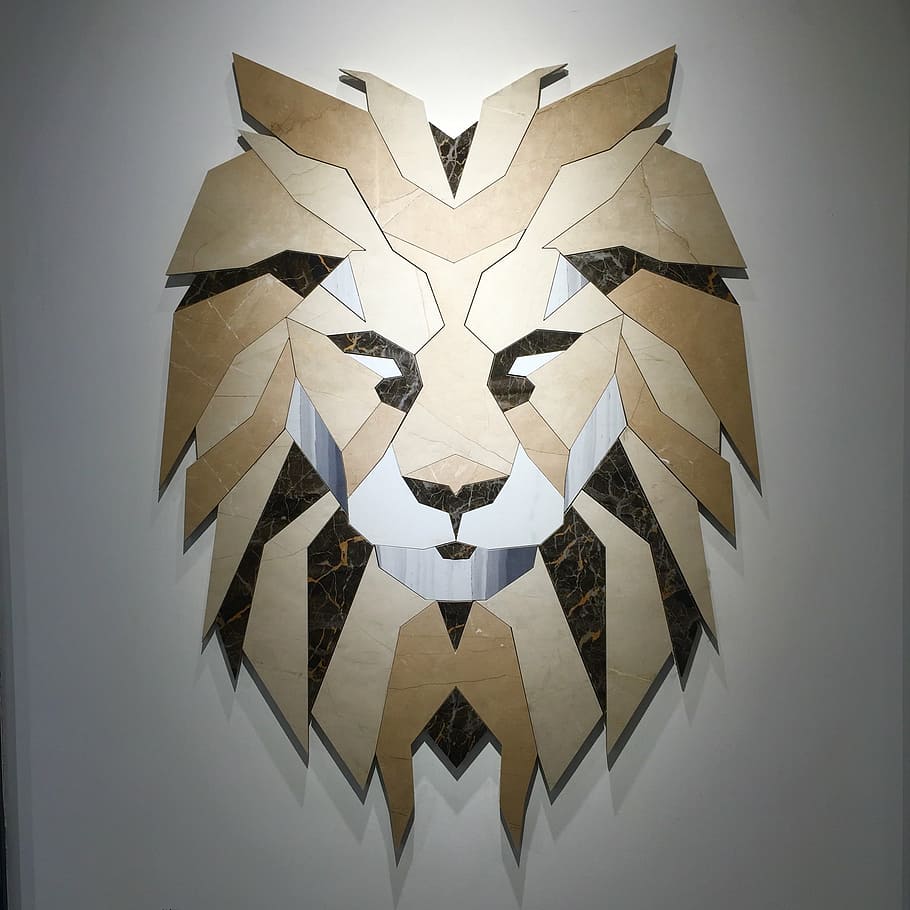 lion, design, creative, wall, art, mosaic, decoration, indoor, indoors, creativity