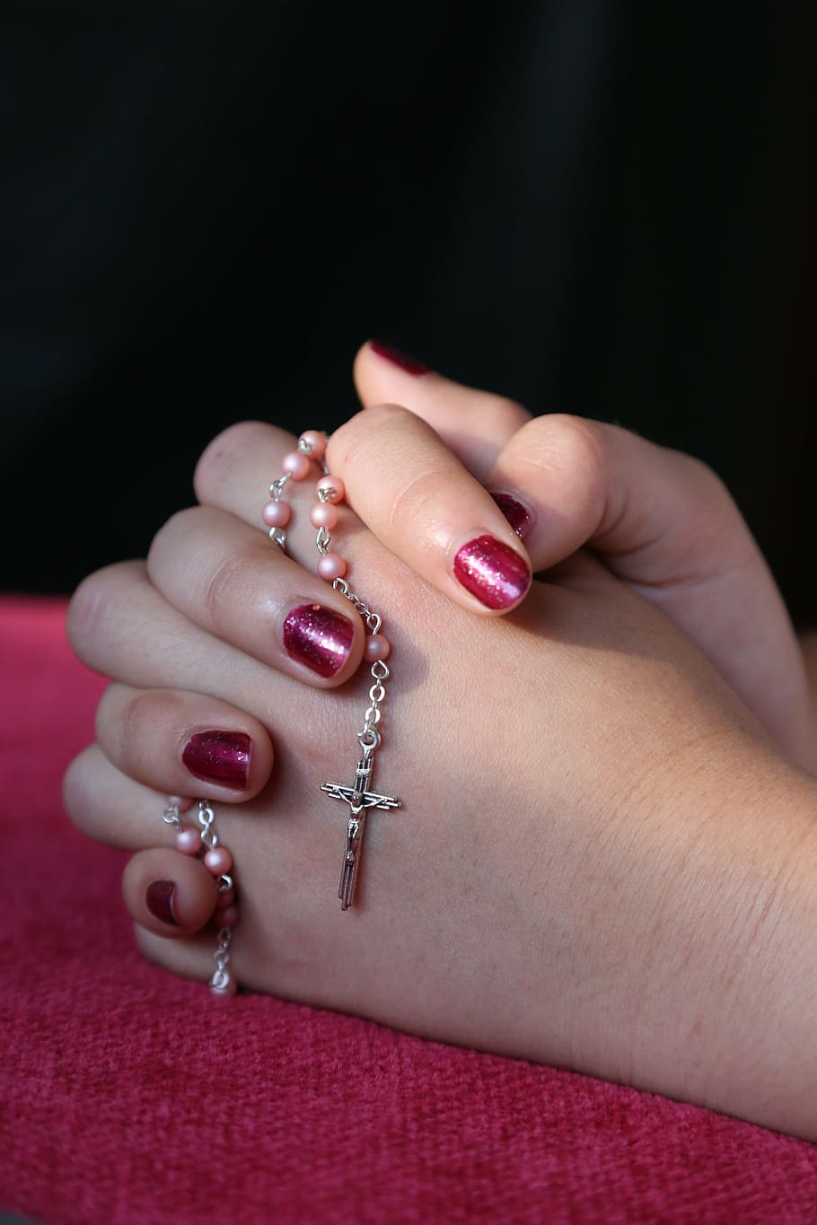 person holding rosary, girl, lady, hand, rosary, pray, woman, female, young, nails