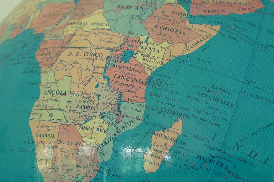 hijau, kuning, globe meja, globe, peta, afrika, kolonial, inggris, tanzania, benua