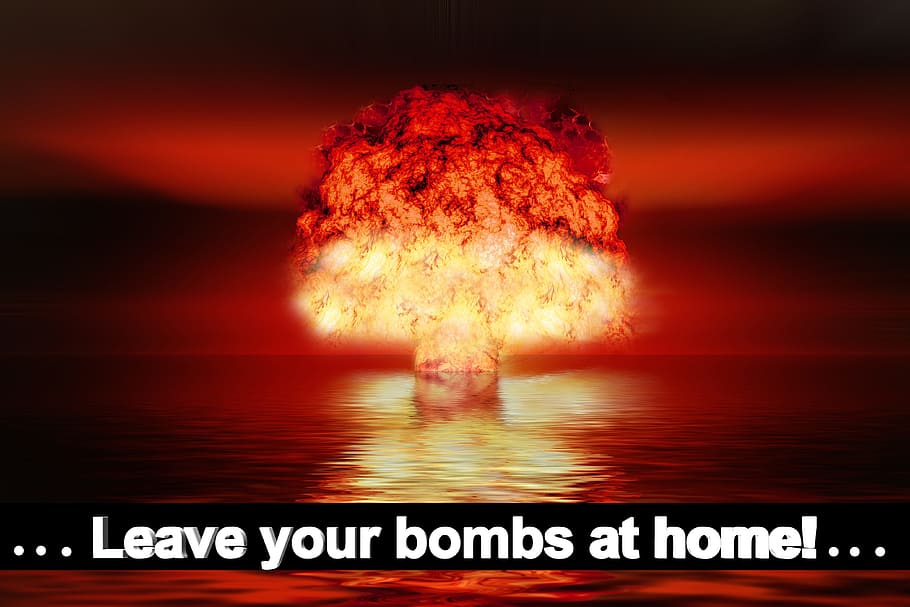 pergi, bom, rumah !, ilustrasi, bom atom, senjata nuklir, ledakan, jamur, awan jamur, kekuatan nuklir
