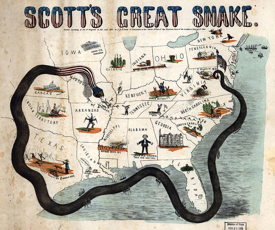 general, 1861, civil, war, Winfield Scott, Scott's, Anaconda plan, Civil War, photos, public domain