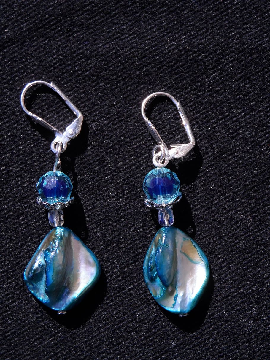 earrings, blue, beads, sparkling, jewellery, semi precious stones, noble, eardrops, silver, shimmer