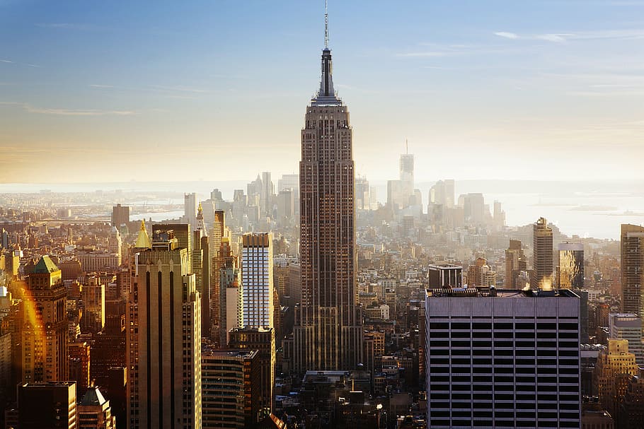 dorado, hora, fotografía, imperio, estado, edificio, nuevo, york, edificio Empire State, edificios