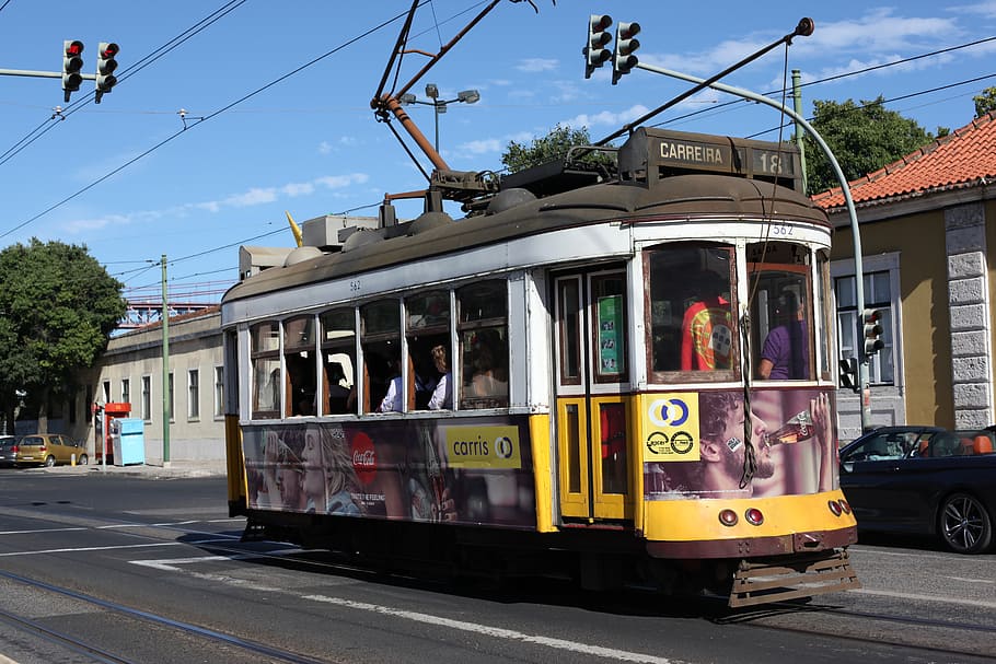 lisbon, lisboa, tram, travel, transportation, mode of transportation, architecture, city, cable car, public transportation