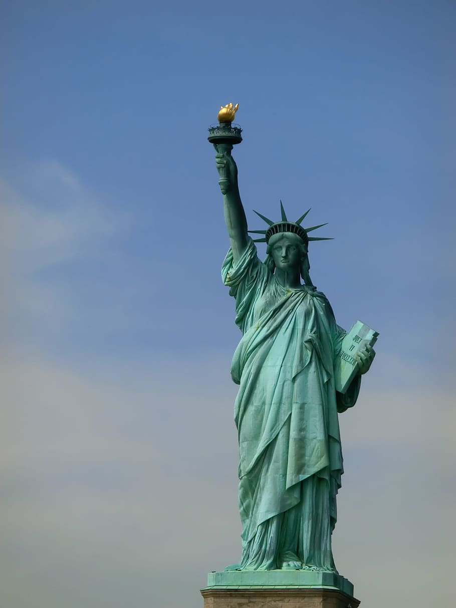 estátua, liberdade, nova, york, azul, branco, céu, dia, estátua da liberdade, nova york