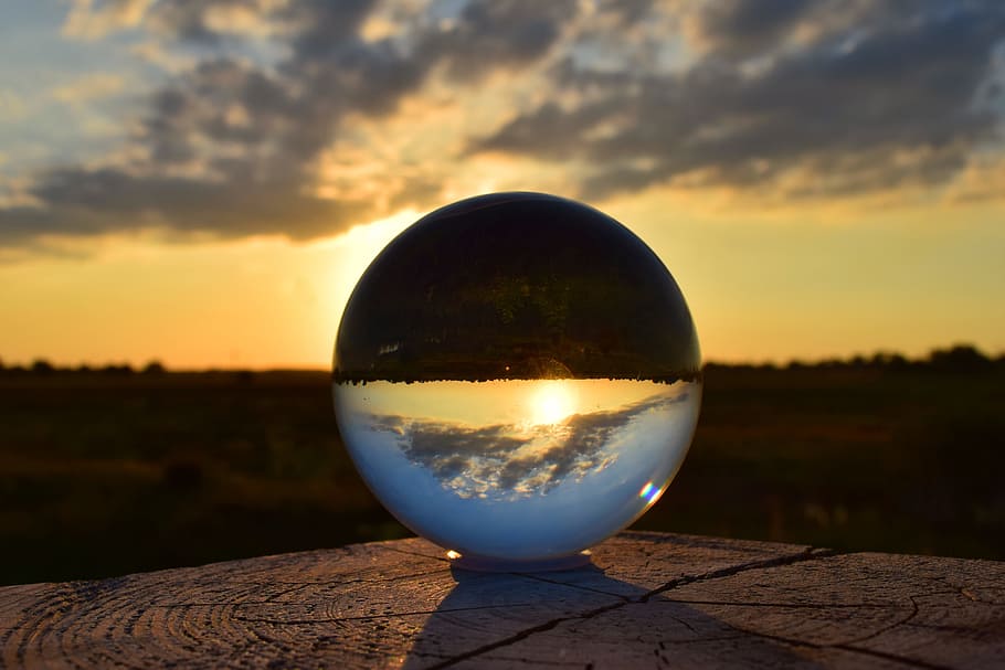 Ball, Evening, Sunset, Summer, sky, planet - Space, sphere, nature, reflection, crystal ball