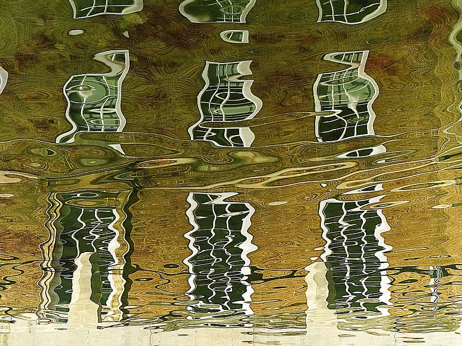 brown, green, beige, abstract, painting, reflection, building, distortion, architecture, urban