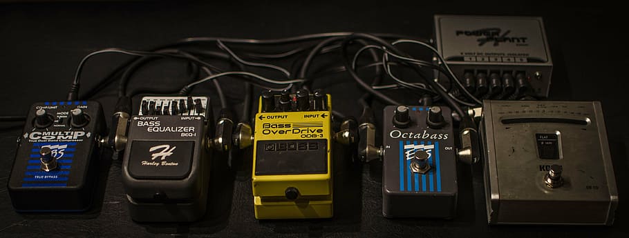 assorted-color distortion guitar pedals, music, effektgerät, bass, overdrive, distortion, pedal, compressor, equalizer, instrument
