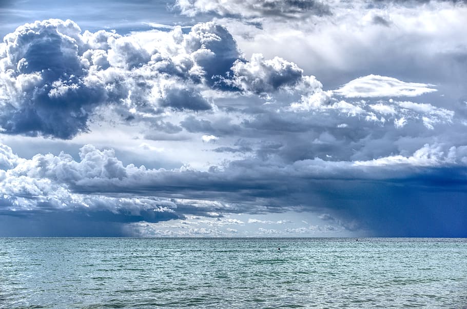 ocean, nimbus clouds, clouds, sky, sea, water, drama, covered sky, dark clouds, nature