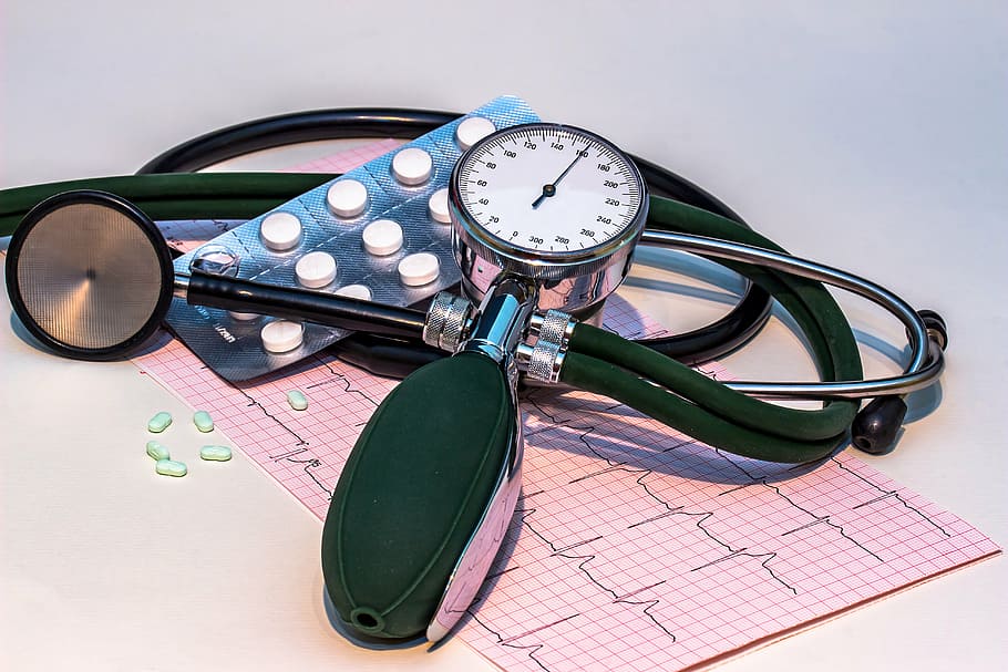 血圧, モニター, トップ, ピンク, 印刷, 紙, 血圧モニター, 高血圧, 聴診器, 心電図