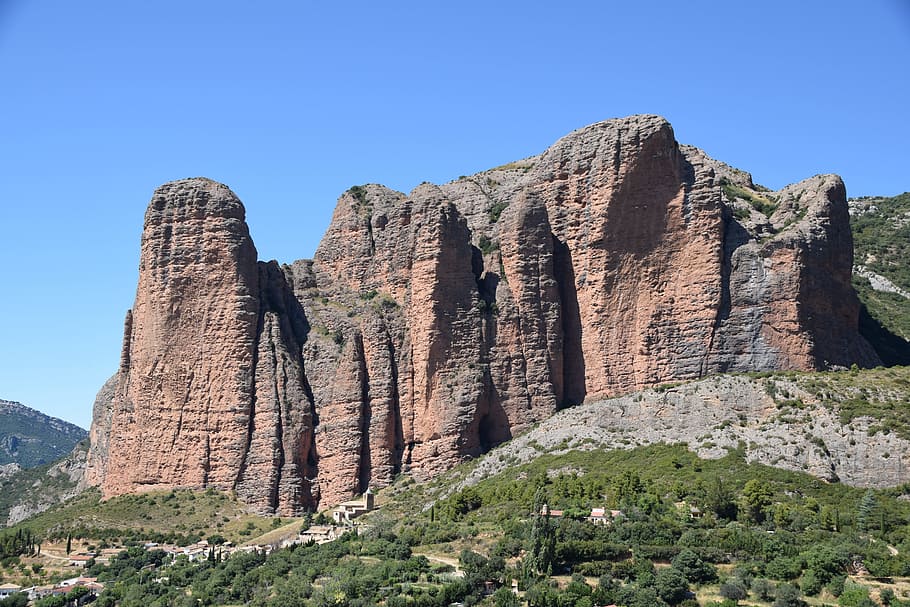 landscapes, huesca, mountains, the mallos of riglos, rock, sky, rock - object, solid, rock formation, clear sky