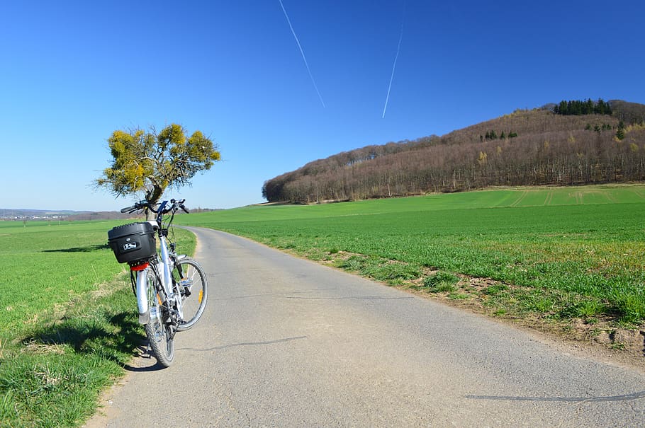 ebike, bike, bicycle tour, landscape, cycling, bicycle path, eifel, transportation, bicycle, road