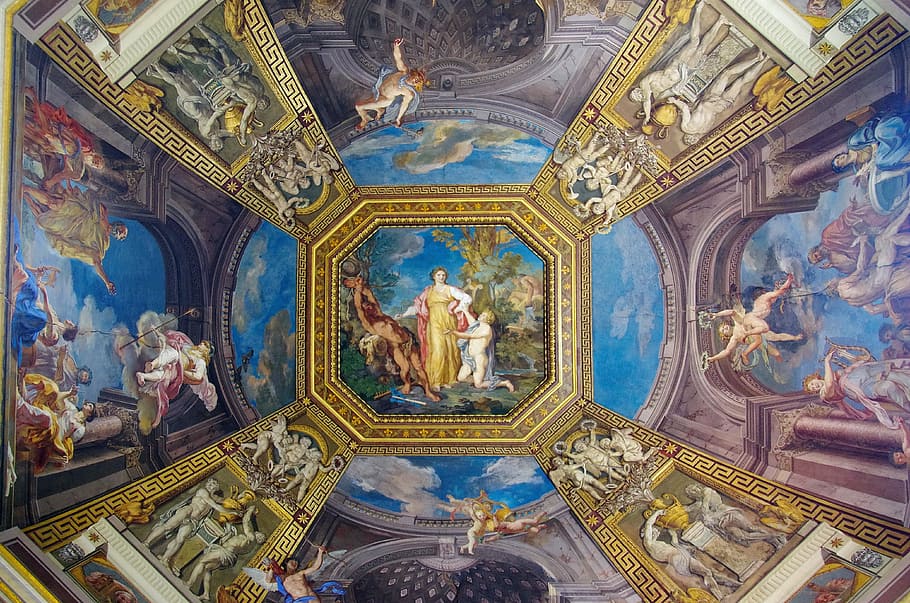 Italia, Vaticano, museo, techo, cúpula, fresco, arte, decoración, doré, religión