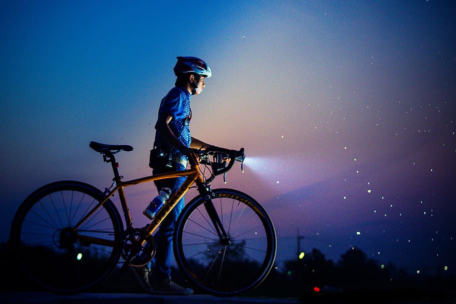 Bicicleta, noche, hombre, por la noche, personas, aventura, bicicletas, ciclismo, ejercicio, ajuste