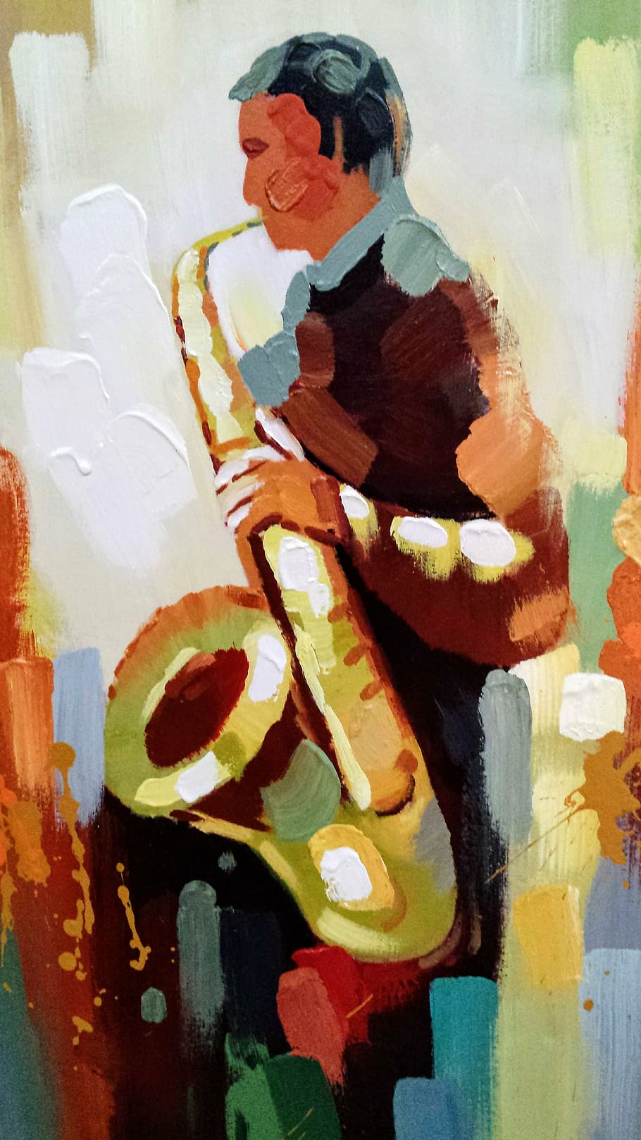 saxophone, painting, art, paint, colors, artistic, work of art, painter, artist, painted image