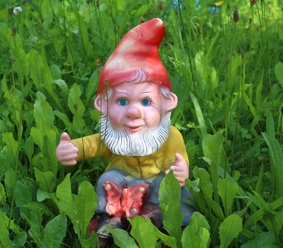 dwarf, red stocking cap, fabric, red, decoration, garden gnome, figure, deco, funny, garden figurines