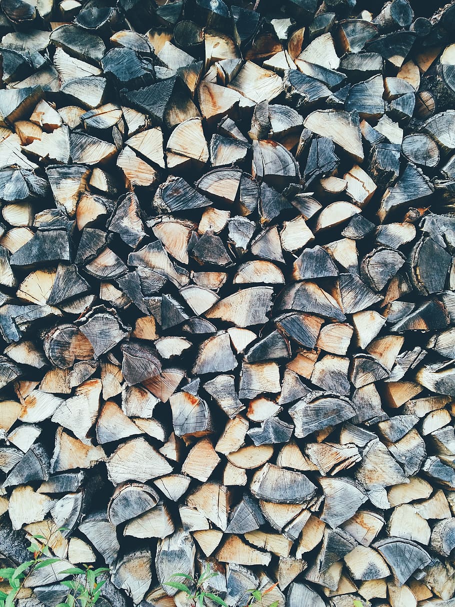 close-up photo, pile, firewood, brown, cord, wood, logs, lumber, nature, texture
